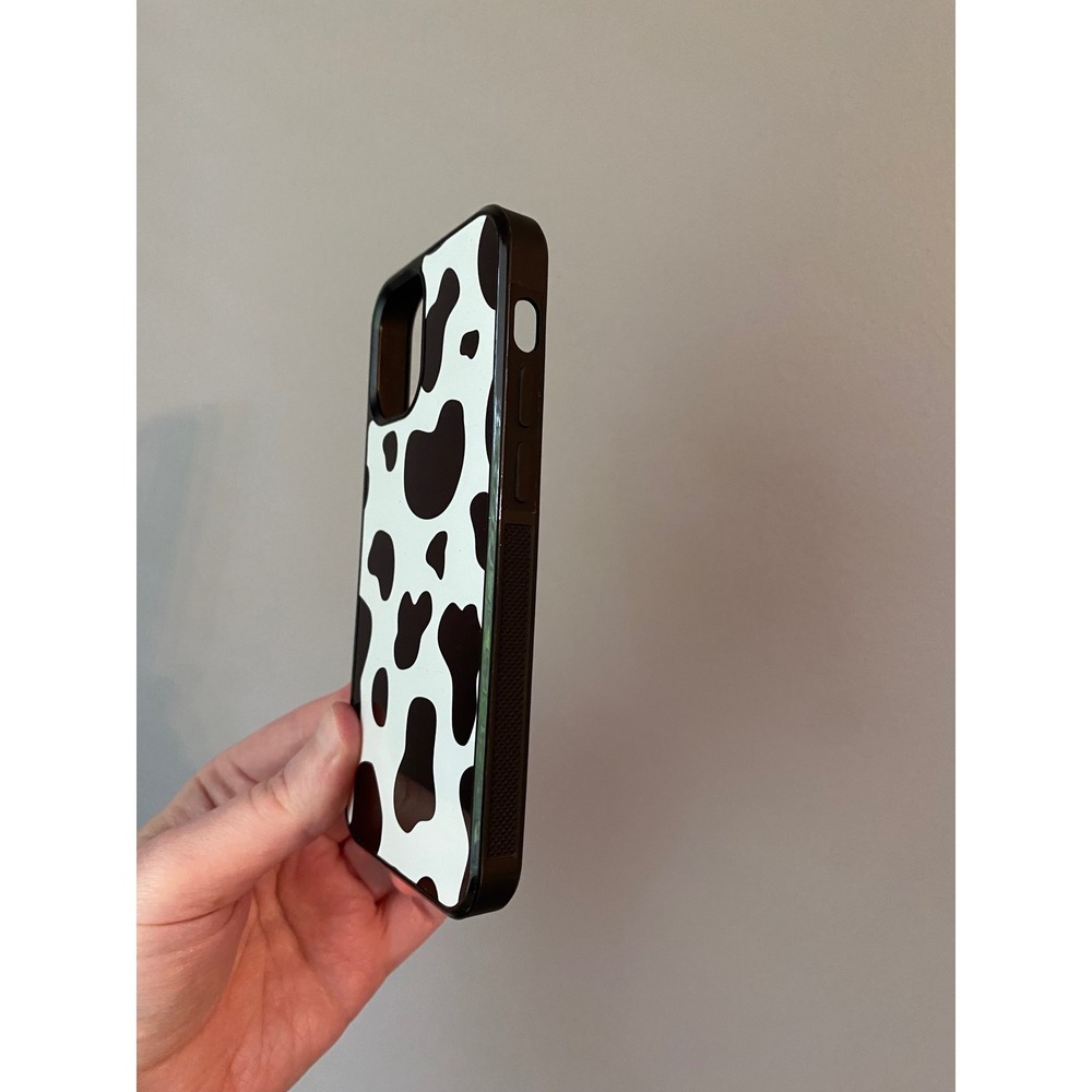 Phone Case iPhone 12 Mini Unisex Black White Cow Print Spotted Animal Pattern - Picture 2 of 5